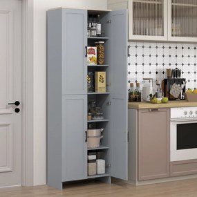 Armário de cozinha com 60 L x 30 P x 170,5 A, armário alto com 4 portas e prateleiras ajustáveis, design moderno, cinzento