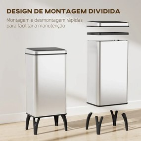 Caixote de Lixo 35,5x26x83,5 cm Automático 50 L em Aço Inoxidável com Sensor Infravermelhos e Aro de Retenção Prata