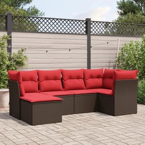 vidaXL 6 pcs conjunto de sofás jardim c/ almofadões vime PE castanho