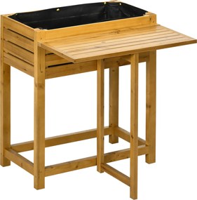 Outsunny Canteiro Elevado com superfície de trabalho dobrável, madeira maciça lacada, forro interno em tecido não tecido, 64cm x 63cm x 74,5cm | Aosom Portugal