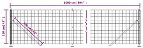 Cerca de malha de arame com flange 1,1x10 m verde