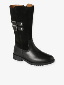 Agora -40%: Botas à cavaleiro, em pele, com fecho, para menina preto