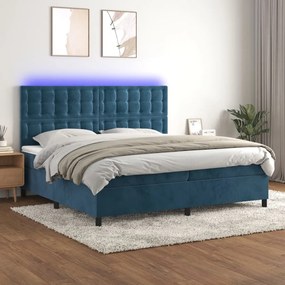 vidaXL Cama box spring c/ colchão/LED 200x200 cm veludo azul-escuro
