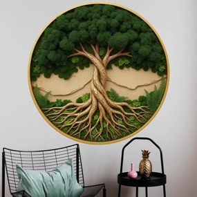 Autocolante circular Árvore da Vida Simbiose - Moldura dourada