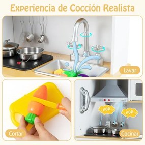 Cozinha brincar de madeira 83 x 29 x 103 cm para crianças a partir dos 3 anos com exaustor, máquina de gelo, telefone, 16 acessórios, sons e luzes rea