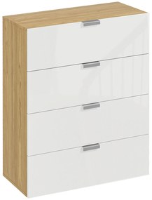 HOMCOM Cómoda com 4 Gavetas de Alto Brilho Cómoda de Madeira de Estilo Moderno 70x35x92 cm Branco e Madeira