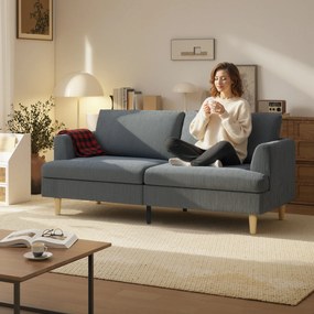 Sofá de 3 Lugares Revestido em Veludo Almofadas Espessas com Molas Assento Largo 2 Almofadas 188x80x86 cm Cinzento Escuro