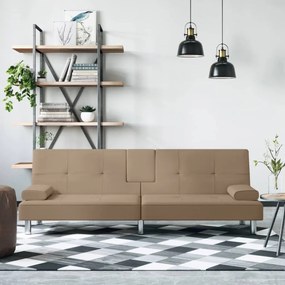 vidaXL Sofá-cama c/ suporte para copos couro artificial cor cappuccino