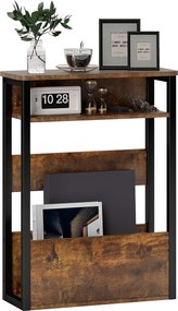 Mesa auxiliar/mesa de cabeceira com prateleira de dois níveis 46 x 18 x 58,5 cms, cantos arredondados, castanho rústico