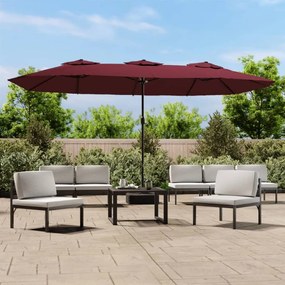 Guarda-sol de jardim c/ cabeça dupla/luzes LED 449x245 cm bordô