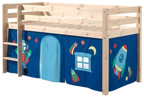 Conjunto Cama alta de Criança PINO 90 x 200 cm + estrado + escada + cortina Espaço Natural