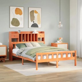 vidaXL Cama com estante sem colchão 160x200 cm pinho maciço