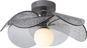 Candeeiro de Teto de Design Prateado com Vidro Fumê Canelado - Kemner