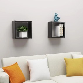 vidaXL Prateleiras parede forma de cubo 2 pcs 30x15x30 cm preto brilh.