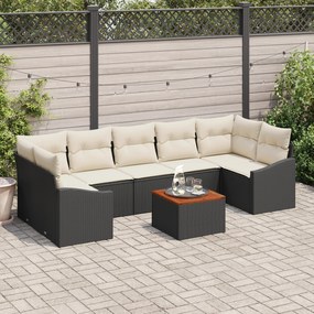 Conjunto de Sofá de Jardim de 8 peças com almofadas em Vime Preto