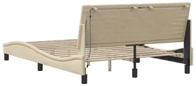 Estrutura de cama sem colchão 140x190 cm tecido cor creme