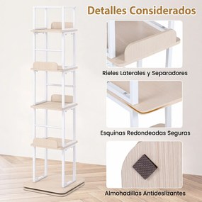 Estante Giratória para Livros de 5 Níveis, 40 x 40 x 148,5 cm, Rotação de 360°, Carvalho Branco