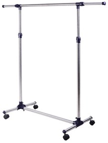 HOMCOM Charriot com Altura Ajustável Cabideiro com Rodas para Roupas Aço Inoxidável 86-160x45x95-170cm Prata e Preto