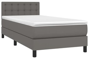 Cama box spring c/ colchão/LED 90x190 cm couro artificial cinza