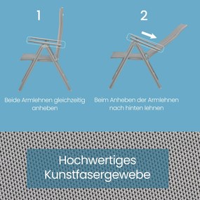 Cadeira de jardim dobrável com capacidade para 150 kg, com estrutura metálica cinzenta