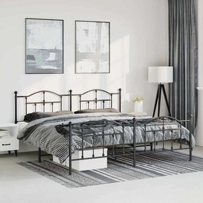 Estrutura de cama com cabeceira e pés 183x213 cm metal preto