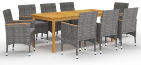 9 pcs conjunto de jantar para jardim cinzento