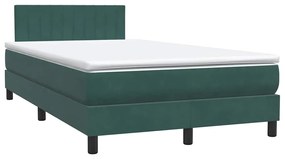 Cama boxspring com colchão 120x210 cm veludo verde-escuro