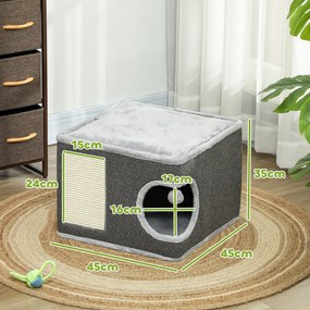 Barril para arranhar para gatos 45 C x 45 P x 35 A cm com plataforma superior, em pelúcia e sisal, 45 x 45 x 35 cm, cinzento antracite