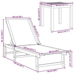 Espreguiçadeiras com mesa 2 pcs acácia maciça/textilene azul