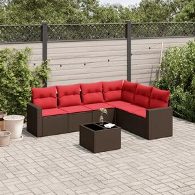 vidaXL 7 pcs conjunto de sofás jardim c/ almofadões vime PE castanho