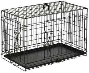 PawHut Gaiola para Cães com 2 Portas Gaiola para Animais de Estimação de Arame Dobrável com Alça de Transporte Aço 76x46x52cm Preto