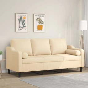 vidaXL Sofá 3 lugares c/ almofadas e almofadões 180cm tecido cor creme