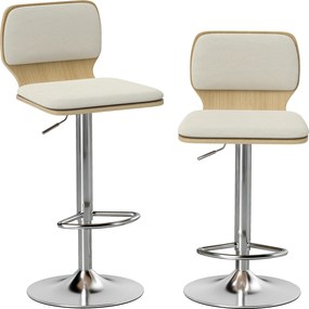 HOMCOM Conjunto de 2 Bancos de Bar Giratórios com Altura Ajustável Estofados em Tecido Tipo Linho com Base em Aço 41x47,5x81-102 cm Bege | Aosom Portugal