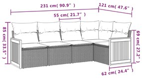 5 pcs conjunto sofás de jardim com almofadões vime PE preto