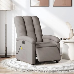 vidaXL Poltrona reclinável massagens elétrica tecido cinza-acastanhado