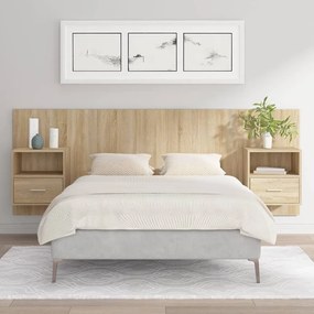 vidaXL Cabeceira cama + armários madeira processada carvalho sonoma
