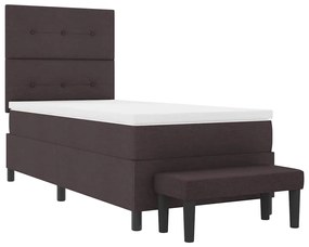 Cama Box Spring com Colchão &amp; Banco Marrom Escuro 90x200 cm Tecido