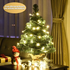 Árvore de Natal Artificial de 60 cm Fácil de montar com folhas de PVC Ramos Suporte metálico e base de cimento