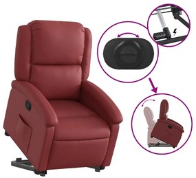 Poltrona reclinável elevatória couro artificial vermelho tinto