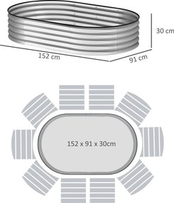 Conjunto de 2 floreiras elevadas em aço galvanizado 152 x 91 x 30 cm, kit de floreiras de jardim com rebordo em borracha, prateadas