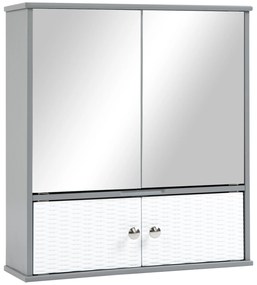 kleankin Armário Casa de Banho com Espelho Móvel Suspenso de Casa de Banho com 4 Portas 55x17,5x60cm Branco e Cinza | Aosom Portugal