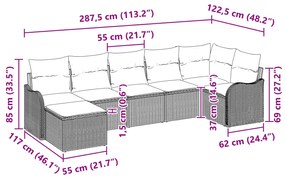 Conjunto de Sofá de Jardim de 7 Peças com Almofadas Rattan Preto vidaX