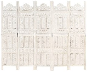 Biombo esculp. mão 5 painéis 200x165cm mangueira maciça branco