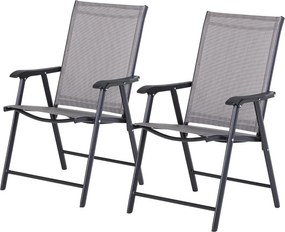 Conjunto de 2 cadeiras dobráveis Com apoio de braços para varanda Jardim Terraço Carga 100kg 58x64x94 cm Cinza