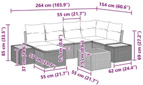 Conjunto de Sofá de 7 Peças com Almofadas Bege Rattan Poliéster Acácia