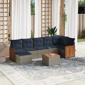 vidaXL 8 pcs conjunto sofás p/ jardim c/ almofadões vime PE cinzento
