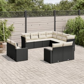 11 pcs conjunto sofás de jardim c/ almofadões vime PE preto