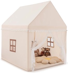 Casa de brincar infantil com estrutura de madeira maciça e manta de algodão Tenda infantil amarela + cinza