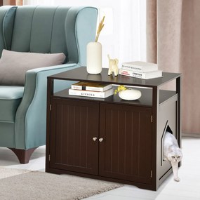 Casinha de Areia para gatos moderna escondida para animais com 2 portas de gato 2 portas mesa decorativa para casa Castanho