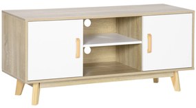 HOMCOM Móvel de TV para Televisores de até 55 Polegadas com 2 Gavetas 2 Prateleiras e 2 Armários120x40x55cm Madeira e Branco | Aosom Portugal